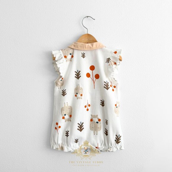 NWT Pretty Girls Romper One-piece Bubble Orange Woodland Character Bear 9-12M - Picture 2 of 3